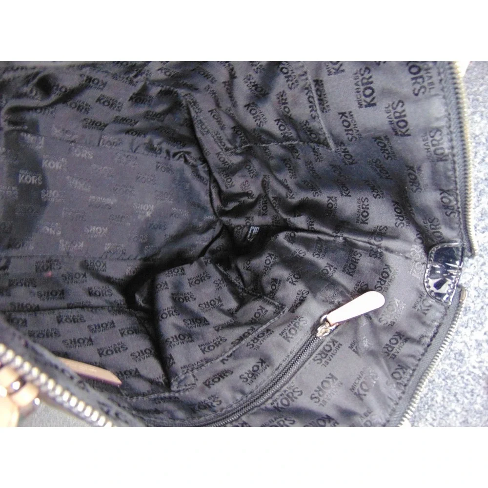 Michael Kors Jet Set Travel Tote Black Patent MK Logo Monogram Bag 35S6MTTT8Z